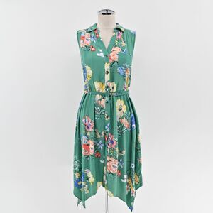 ANTHROPOLOGIE Dress‎ Size 2 Maeve Rory Green Floral Sleeveless Button Front Midi